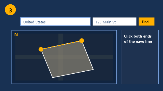 Step 3: two orange dots clicked on both ends of the roof eave line