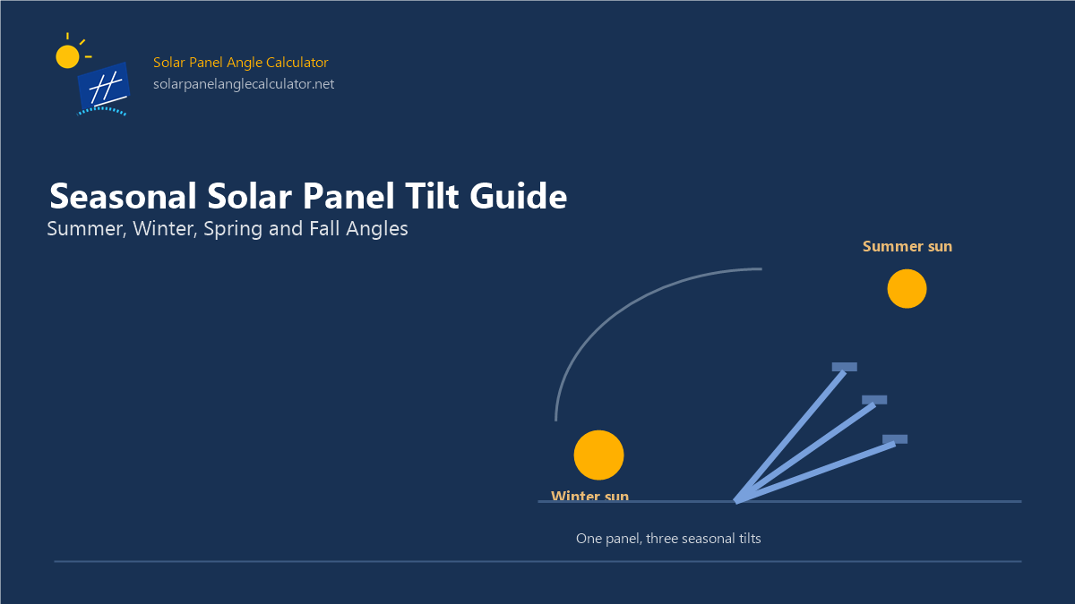 Seasonal solar panel tilt guide overview with sun path and tilted panel angle diagram